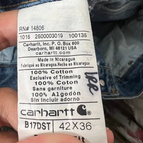 Carhartt Men's Relaxed Fit Tapered Leg Jean 42 x 36 Denim Blue Pockets Workwear - Picture 6 of 8